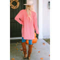 Pink Open Front Pocketed Knit Cardigan