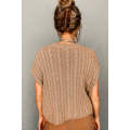 Light French Beige Crew Neck Cable Knit Short Sleeve Sweater