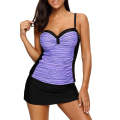 Purple Black Ruched Tankini and Skirted Swimsuit