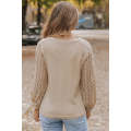 Flaxen Lace Patch Sleeve Waffle Knit Top
