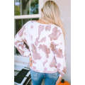 Brown Cow Spots Print Drop Shoulder Puff Sleeve Sweatshirt