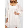 Classic Square Neck Puff Sleeve Babydoll Style Short Dress