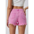 Pink High Rise Crossover Waist Denim Shorts