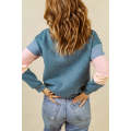 Blue Colorblock Long Sleeve Pullover Sweatshirt