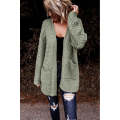 Gray Open Front Woven Texture Knitted Cardigan with Pockets