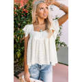 White Square Neck Textured Flowy Tank Top