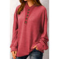 Red Plain Buttoned Henley Sweatshirt