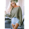 Green Exposed Seam Patchwork Dolman Sleeve Top