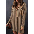 Brown Waffle Knit Buttoned Long Sleeve Top