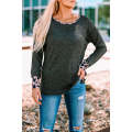 Black Leopard Contrast Trim Knit Top