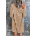 Brown Buttoned Thigh-high Length Plus Size Cardigan