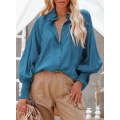Blue Billowy Sleeves Pocketed Shirt