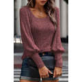 Mineral Red Ribbed Bishop Sleeve Round Neck Top