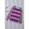 Rose Leopard Striped Patchwork Long Sleeve Top