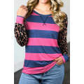 Rose Leopard Striped Patchwork Long Sleeve Top