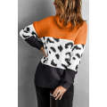 Orange Turtleneck Splicing Chunky Knit Pullover Sweater