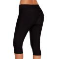 Black Mid Waist Crop Swim Leggings