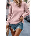 Light Pink Cable Textured Puff Sleeve Sweatshirt