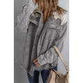 Gray Color Block Button Down Hooded Corduroy Jacket