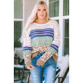 Multicolor Leopard Striped Mix Pattern Knit Crochet Sweater