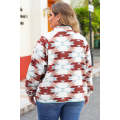Fiery Red Geometric Aztec Pattern Plus Size Fleece Jacket