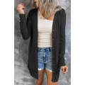 Black Solid Color Open-Front Buttons Cardigan