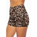 Leopard Mesh Cutout Patchwork Swim Shorts
