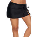 Black Ruched Side Vent Detail Swim Skirt
