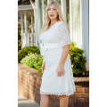 White Scalloped Lace Wrap V Neck Plus Size Dress