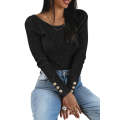Black Floral Lace Buttoned Long Sleeve Bodysuit