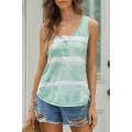 Green Tie Dyed Buttoned Round Neck Tank Top