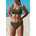Green Scoop Neck Crop Top Mid Rise Bottom Two-piece Swimsuit