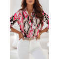 Rose Abstract Print Roll-tab Sleeve Chest Pocket Shirt