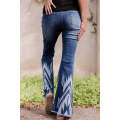 Blue Western Pattern High Rise Flare Jeans