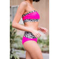 Pink Leopard Print Trim Bandeau Bikini