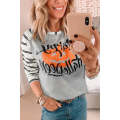 Letter Striped Pumpkin Print Halloween Long Sleeve Blouse