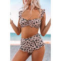 Frilled Leopard High Waist Bikini