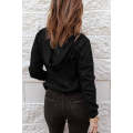 Black Casual Solid Color Lace-up Hoodie
