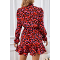 Red Valentines Day Heart Shape Print Long Sleeve Mini Dress