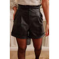 Black Frilled High Waist A-line Faux Leather Shorts