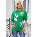 Bright Green Floral Bubble Short Sleeve Sweater