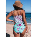 Rose Printed Smocked High waisted swimsuits