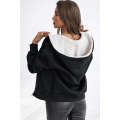 Black Sherpa Hooded Athleisure Zip Up Sweatshirt