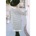 White Striped Side Pockets Open Front Cardigan