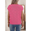 Bright Pink Lattice Textured Knit Short Sleeve Sweater