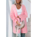 Pink Open Knit Long Sleeve Oversized Cardigan
