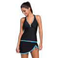Black Contrast Trim Tankini Top with Swimsuit Skirt Tankini Set