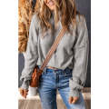 Gray Turtleneck Drop Shoulder Bubble Sleeve Knit Sweater