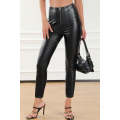 Black PU Leather Zipped High Waist Skinny Pants