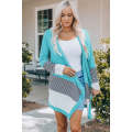 Sky Blue Loose Fit Stripe Colorblock Cardigan